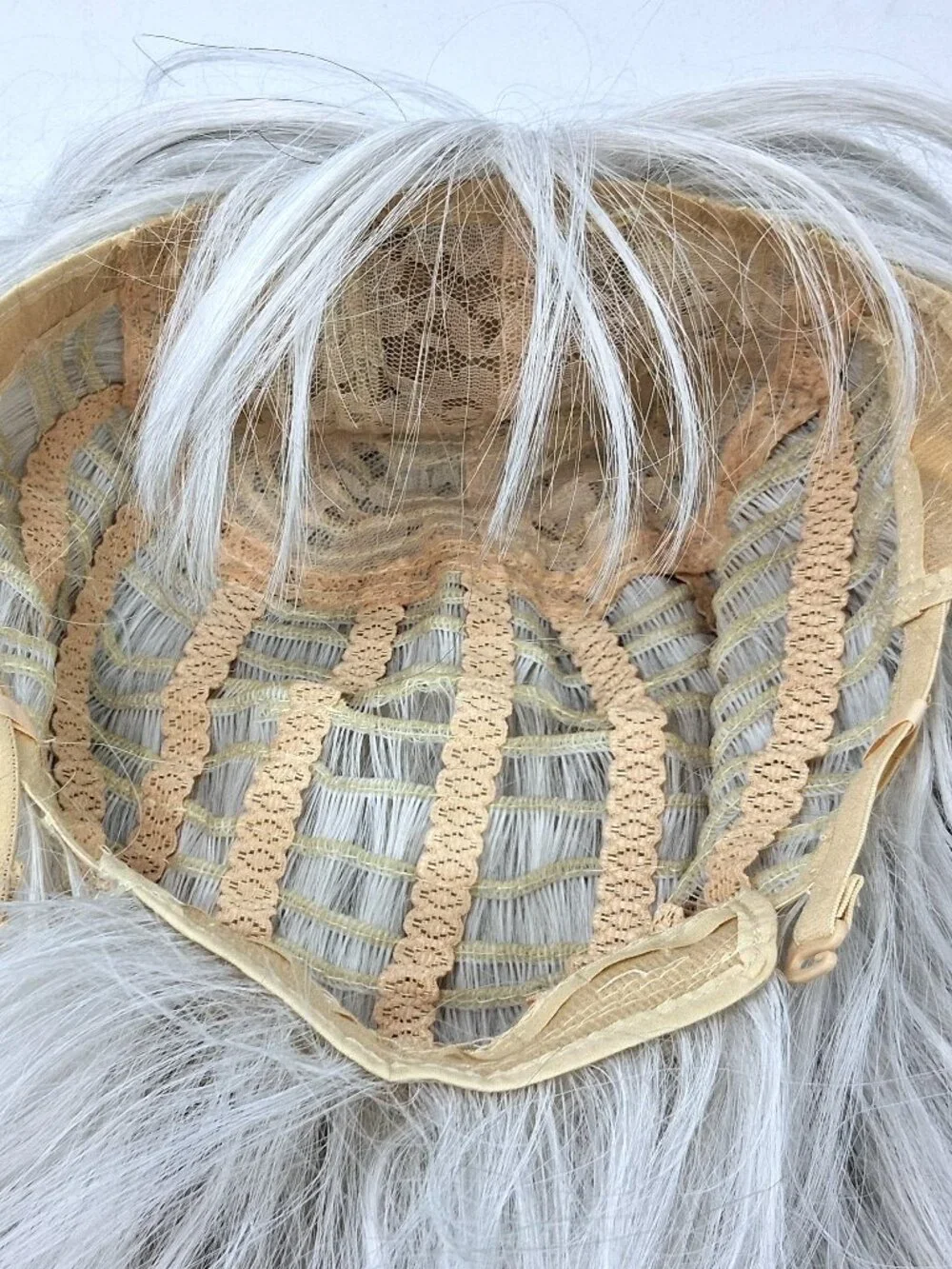 Long Layered Wig White Blond Gradient Pastel Green